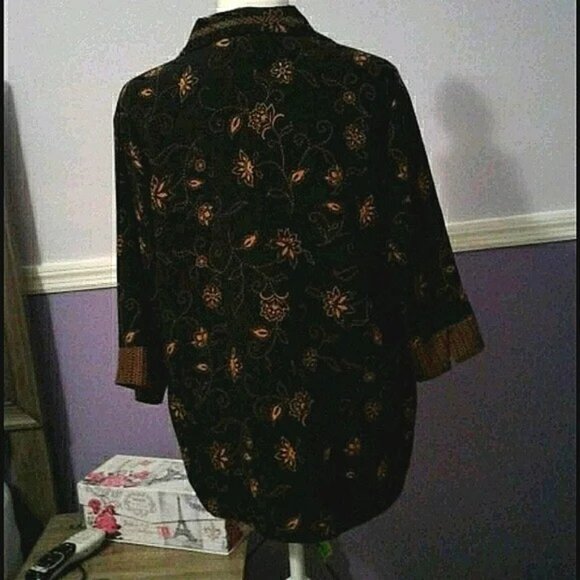 BonWorth Black & Taupe Boho Chic Floral Button Down Top - Picture 4 of 9